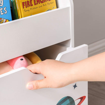 SONGMICS Toy Organiser, Children抯 Bookshelf with 3 Shelves, Removable Storage Box with Wheels, Multipurpose, for Children's Room and Playroom, White GKR41WT
