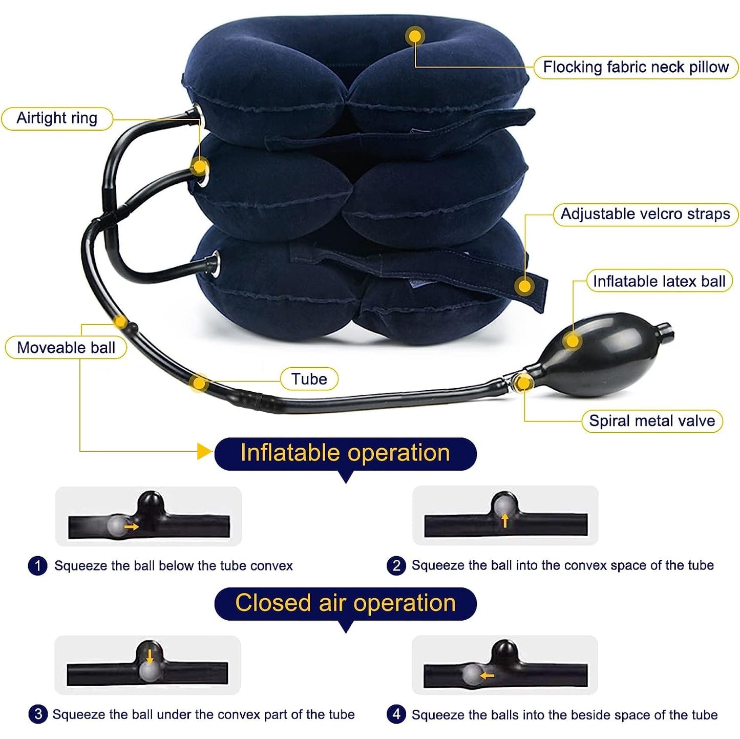 Neck Stretcher, Cervical Traction Device, Neck Traction Device, Cervical Neck Traction Device for Neck Pain Relief, Adjustable Inflatable Neck Brace, Neck Decompression Home Use (Blue)