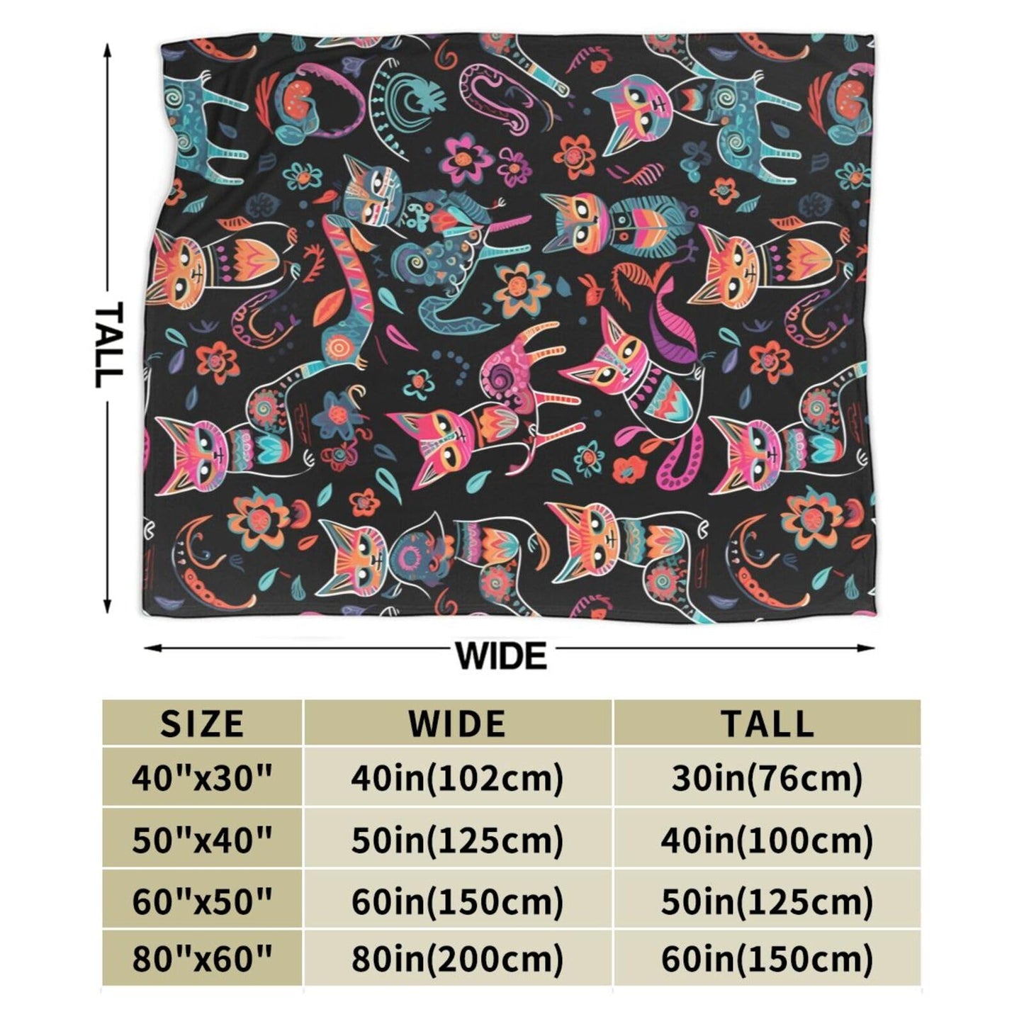 Ouqiuwa Dead Cats Floral Throw Blanket Sugar Skull Flowers Plush Microfiber Flannel Fleece Blanket 50"x40" for Bed Sofa Couch Camping Travel