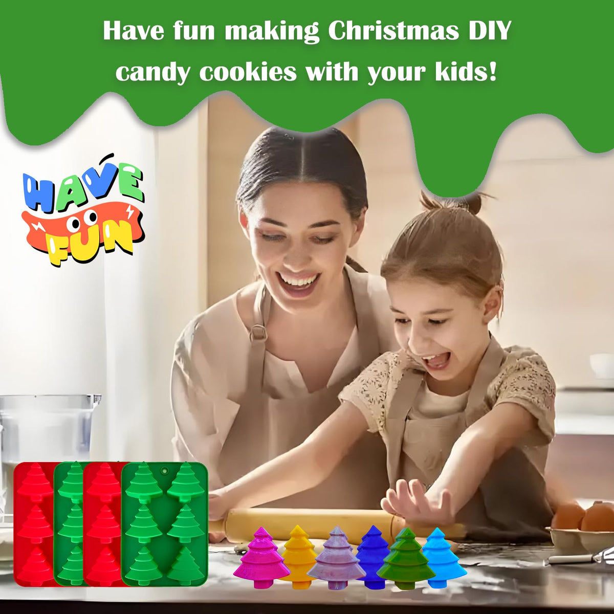 4 Pcs Christmas Silicone Molds, 6 Cavity Christmas Trees Candy Baking Trays for Holiday Cakes,Candies,Gummy,Chocolates,Jelly,Soap,Ice Cube,Cookies