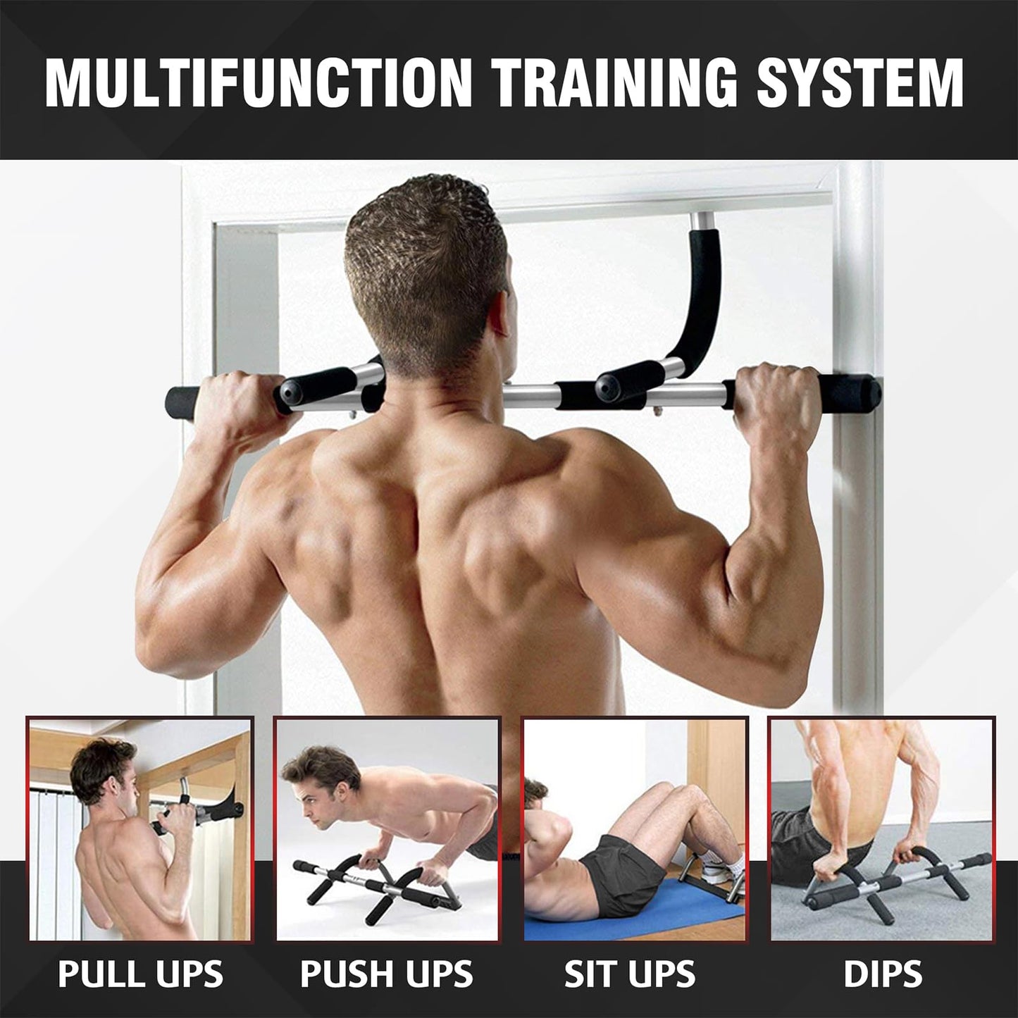 TOPOKO Upgrade Pull Up Bar for Doorway, Max Capacity 440 lbs Chin Up Bar, Portable Upper Body Workout Bar, Strength Training Door Frame Pull-up Bars, Hanging Bar for Exercise, Pullup Bars for Home