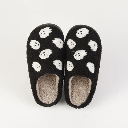 Qubuwalk Halloween Pumpkin Slippers for Women Men Spooky Slides Soft Plush Fuzzy Slippers Cozy House Slippers Indoor Outdoor Shoes