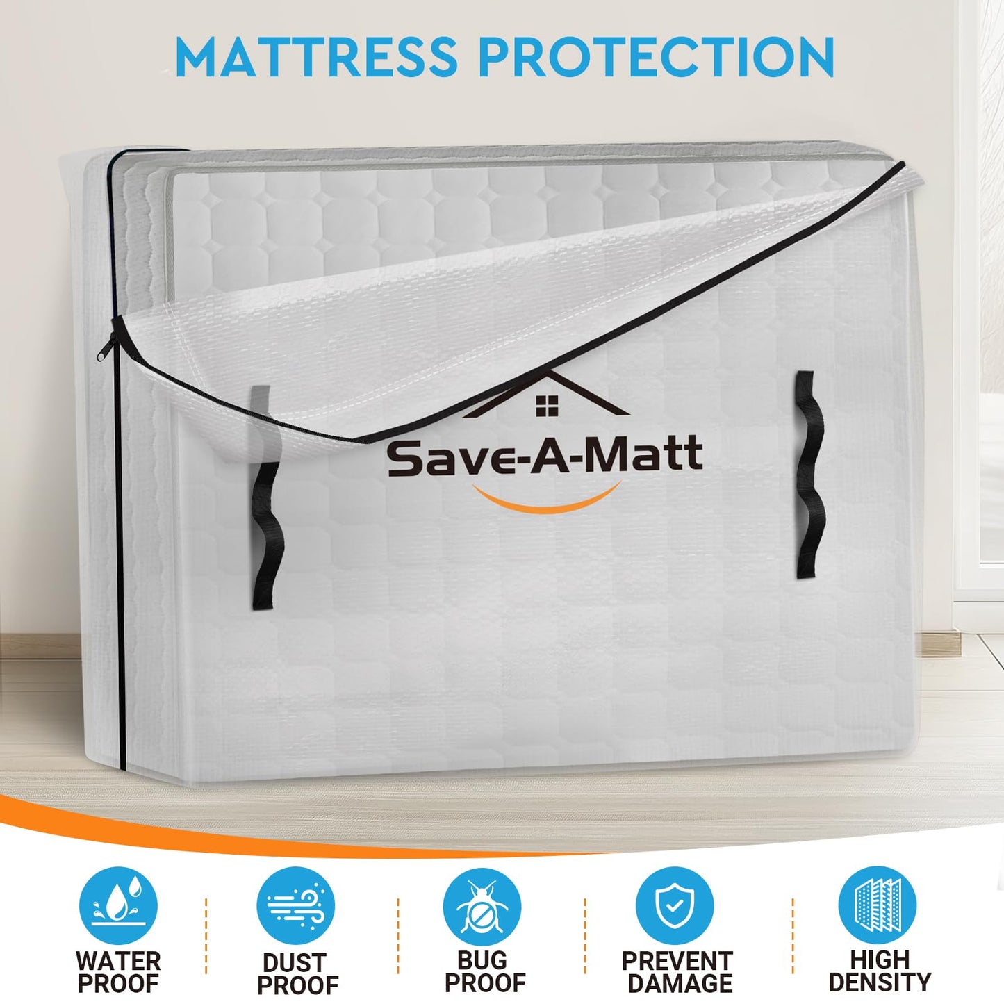 Mattress Bag for Moving and Storage, Extra Thick Mattress Cover with Heavy Duty Handles & Premium Zippers, Waterproof Mattress Storage Bag, Reusable Moving Bag (Cali-King Size)