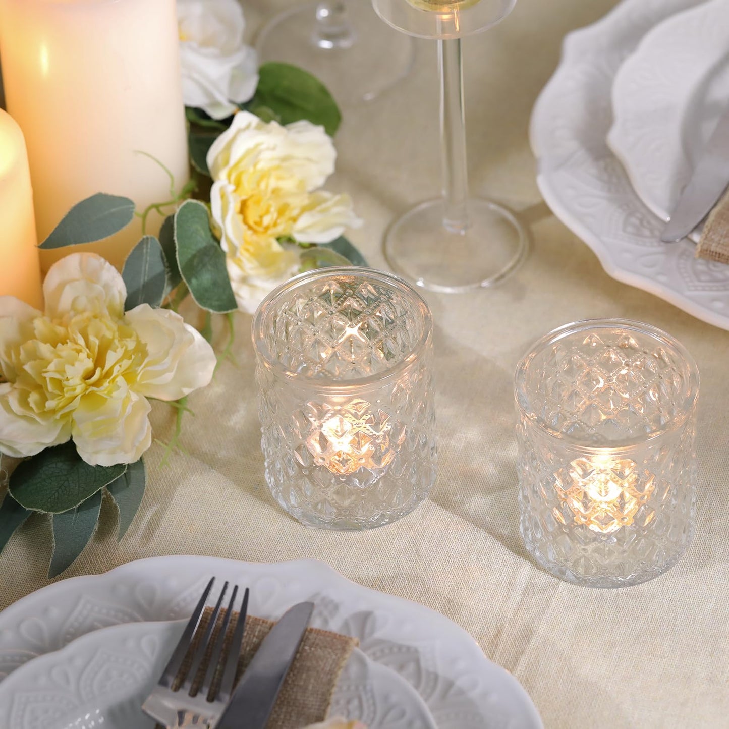 MATAHUM 12 Pcs Large Votive Candle Holders 2.8 * 3.2 inch Clear Tea Light Candle Holders Glass Candle Holder for Bridal Shower, Wedding, Table Centerpiece, Party, Home Decor