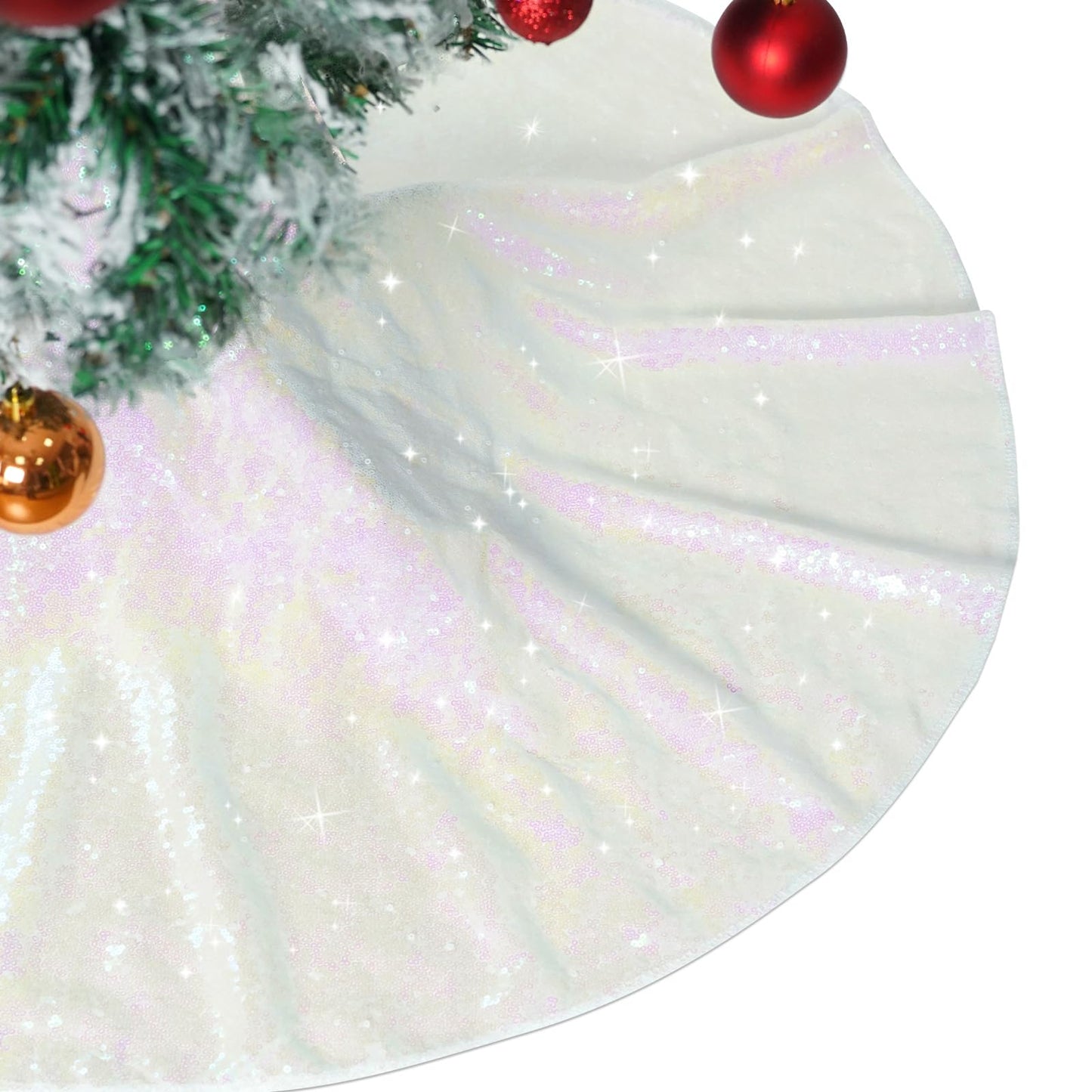 Christmas Tree Skirt 36" Round Sparkly Iridescent Sequin White Ornaments Xmas New Years Party Decorations