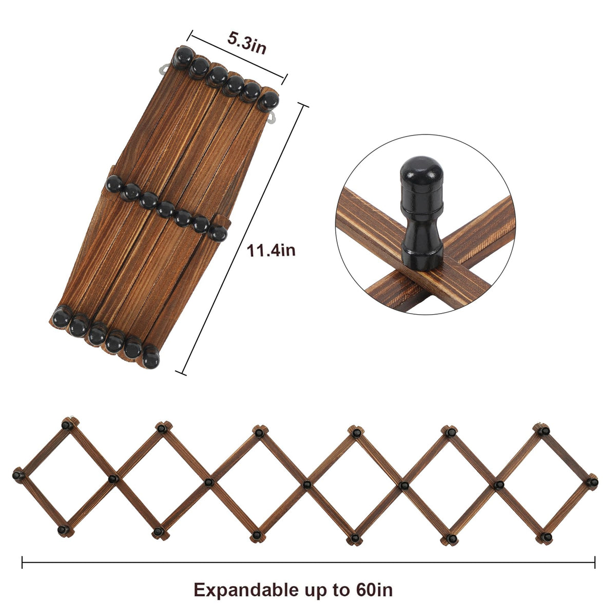WGFKVAS Expandable Coat Rack, Accordion Wall Hangers, 19 Hooks Wooden Hat Rack Wall Mounted, Hat Hooks for Keys, Coffee Mug, Coats