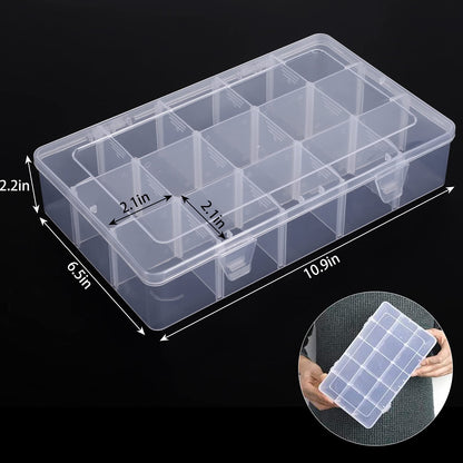 SGHUO 3 Pack 15 Grids Large Plastic Storage Organizer Box,15 Compartments with Dividers for Tackle Box, Beads, Washi Tape, Ribbon, Crafts, Art Supply 10.9X6.5X2.2inch