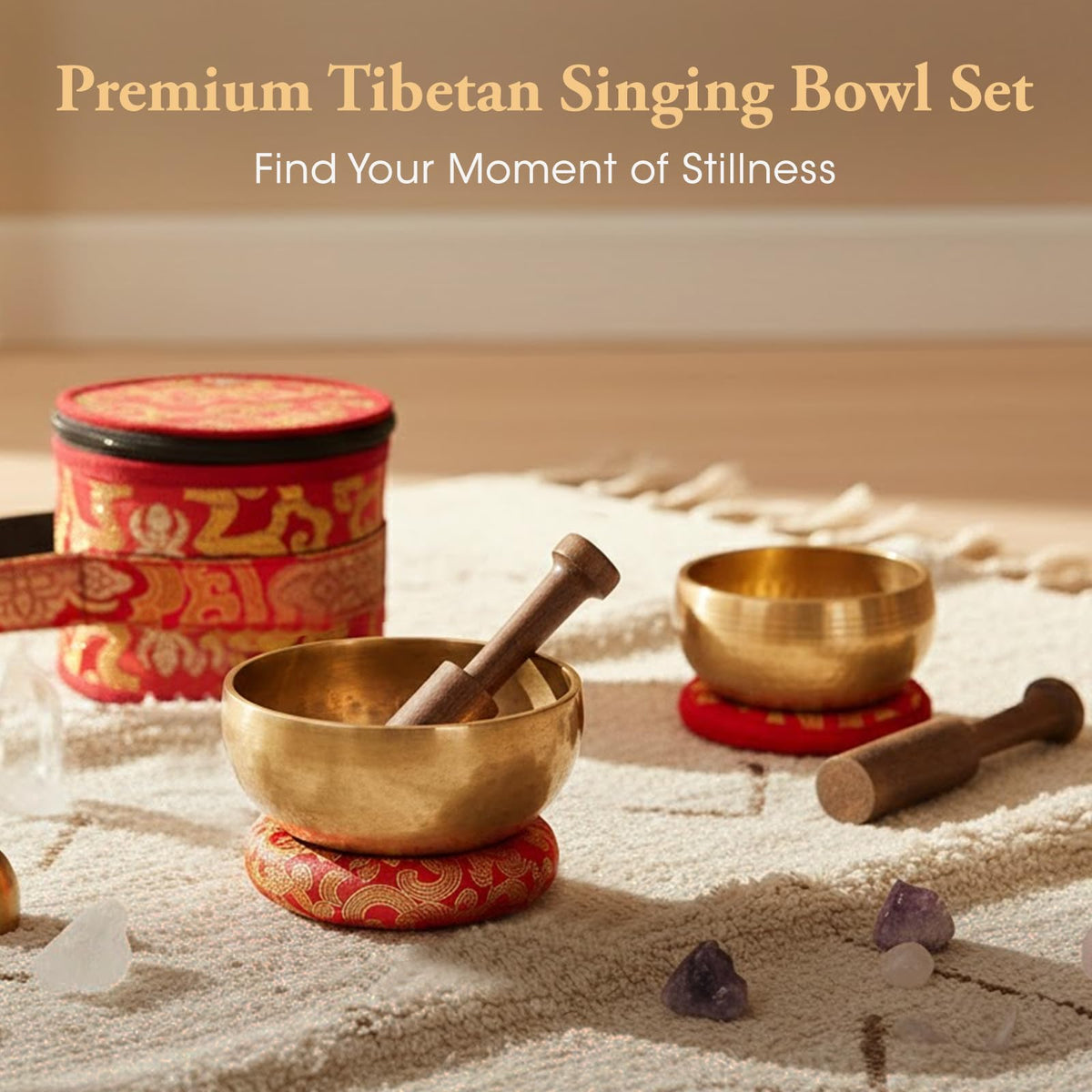 Relaehih 2-Pack Tibetan Singing Bowls Set - 100% Handmade in Nepal, Sound Bowl Meditation Set for Yoga, Chakra Healing, Meditation Gifts, Unique Gifts for Women