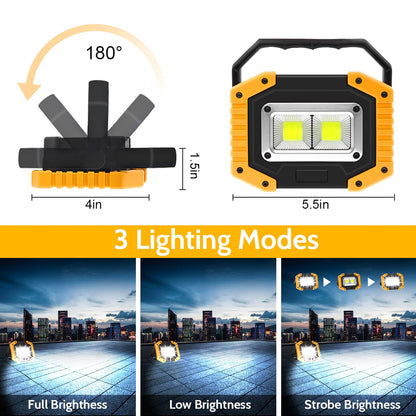 Edasion 30W LED Work Light Rechargeable COB Floodlight Super Bright 2000LM Portable Light Outdoor USB Battery Security Light Waterproof for Camping Fishing Hiking Car Garage, 2 Packs