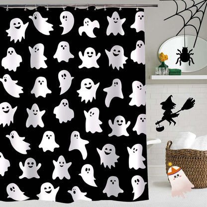 Metawu Halloween Shower Curtain Ghost Shower Curtains Sets Spooky Boo Bathroom Curtain for Kids Washable Waterproof Bathtubs Curtains 72"×72" with 12 Hooks Bathroom Decoration
