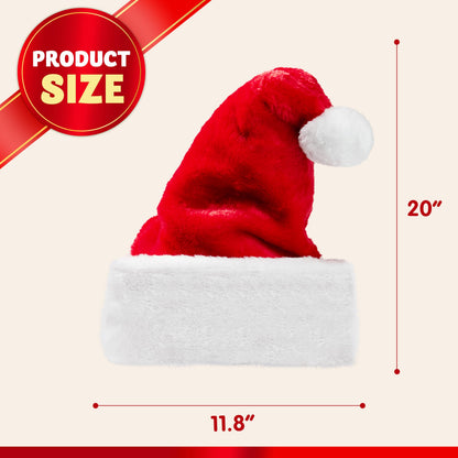JOYIN 4 PCS Christmas Santa Hats Plush Red Velvet Christmas Hats for Holiday Party Presents Supplies XMAS for Adults and Kids