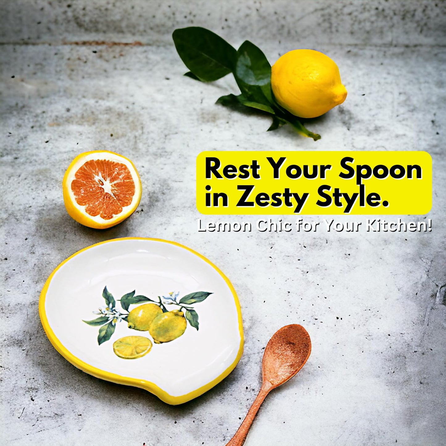 Lemon Kitchen Decor - Lemon Spoon Rest, Lemon Decor and Accessories Farmhouse Decorations for Kitchen, 5'' Ceramic Large Spoon Rest for Stove Top Utensil Holder Counter - Lemon Christmas Gifts