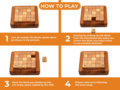 BSIRI Pushing Me Wooden Tic Tac Toe Game- Tabletop Board Games for Farmhouse Decor, Coffee Table Decor, Unique Gifts Fun Gifts for Adults. Perfect for Game Night,Family Games (5 Inch)