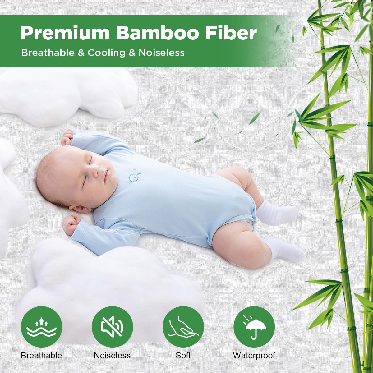100% Waterproof Mattress Protector Twin, Bamboo Mattress Pad Cover Ultra Soft 3D Air Fabric Cooling Breathable Noiseless Deep Pocket(8-18 INCH)