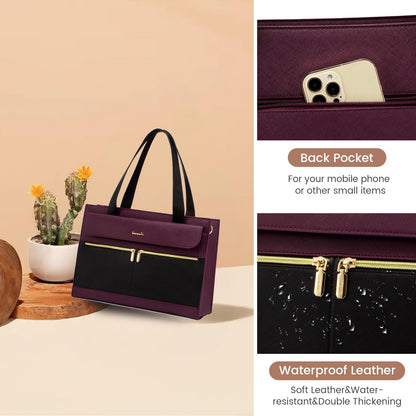 LOVEVOOK Laptop Bags for Women 17.3 Inch Ladies Work Bags Large Tote Bag with Laptop Compartment Designer Handbag Stylish PU Leather Briefcase for School Shoulder Bag for Office Business, Purple