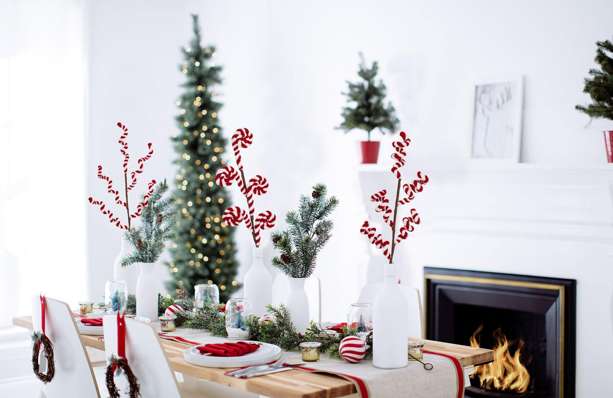 Briful 6 Pack 17.7" Candy Cane Christmas Picks Spray, Red & White Candy Christmas Ornaments Xmas Tree Picks for Holiday Wreath Garland Vase Arrangement Decor