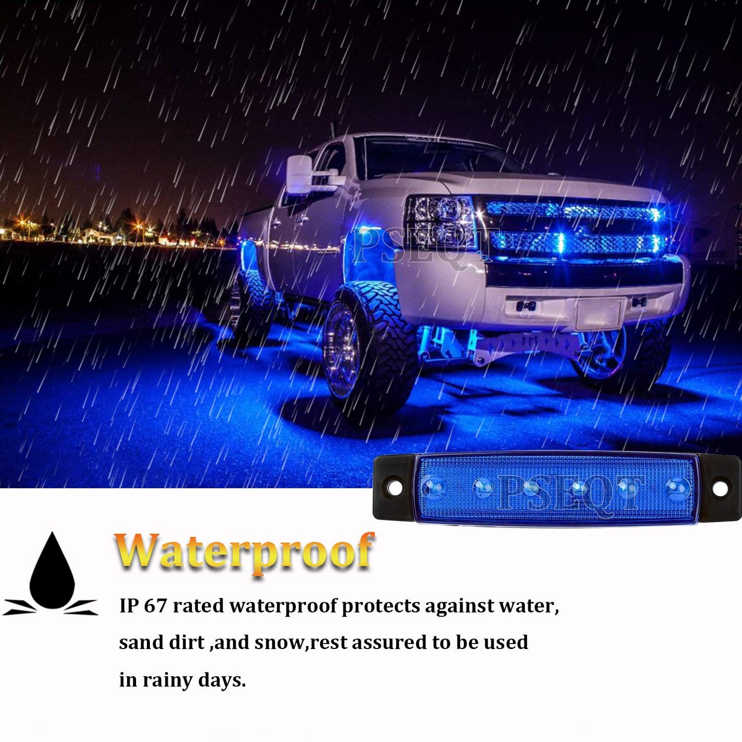 PSEQT 10 Pcs LED Rock Strip Lights Car Exterior Underglow Wheel Fender Well Lighting Kits Waterproof for Golf Cart Wrangler Offroad Truck RV UTV ATV Snowmobile (Blue)