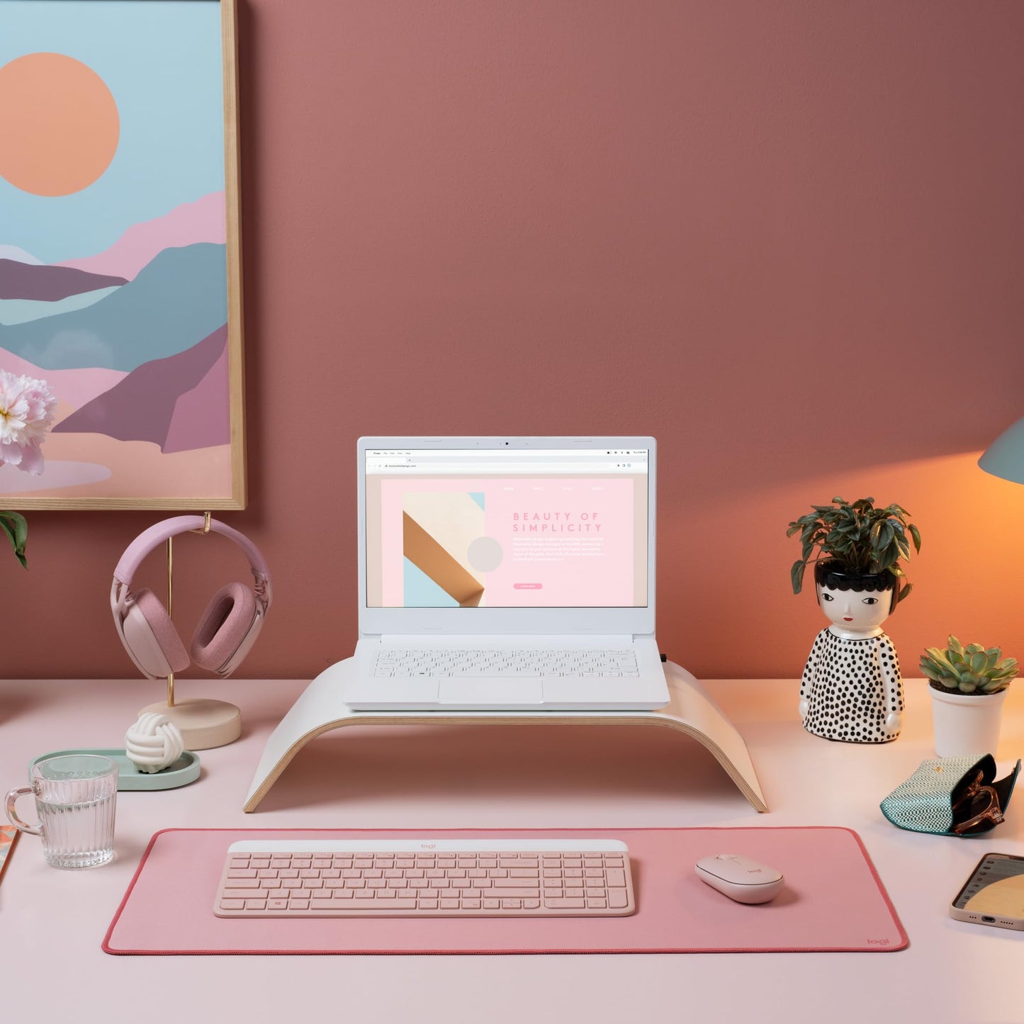 Logitech Desk Mat - Studio Series, Multifunctional Large Desk Pad, Extended Mouse Mat, Office Desk Protector with Anti-slip Base, Spill-resistant Durable Design - Pink