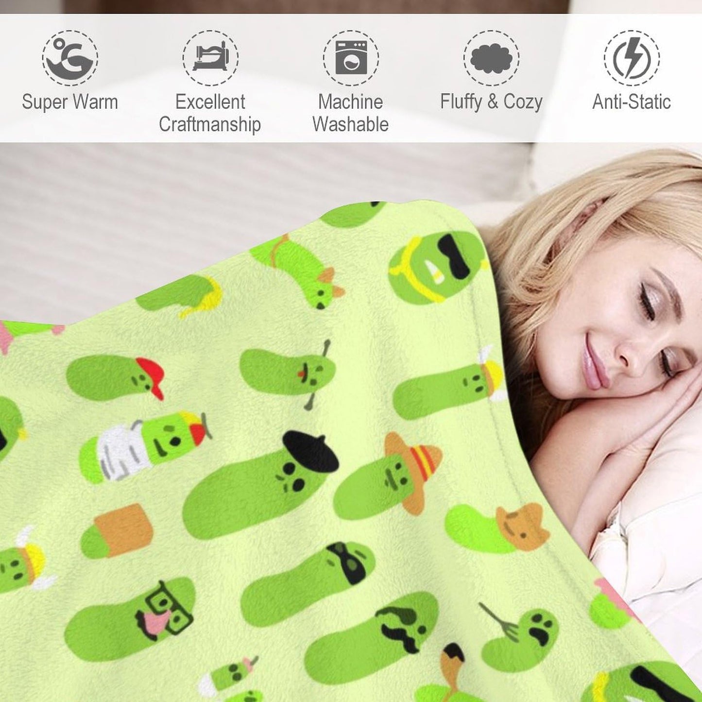 Pickles Throw Blanket for Teens Boys Girls and Adults Soft Warm Cozy Funny Midweight Food Flannel Blankets for Couch Sofa Bed Camping Travel Home Decor 40" X 50"