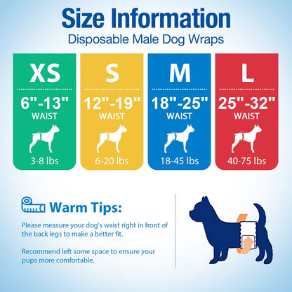 Pet Soft Dog Nappies Male- 20 Counts Disposable Male Dog Wraps, Super Absorbent Puppy Dog Diapers Incontinence Nappy Wraps with Wetness Indicator (S-20 Count)