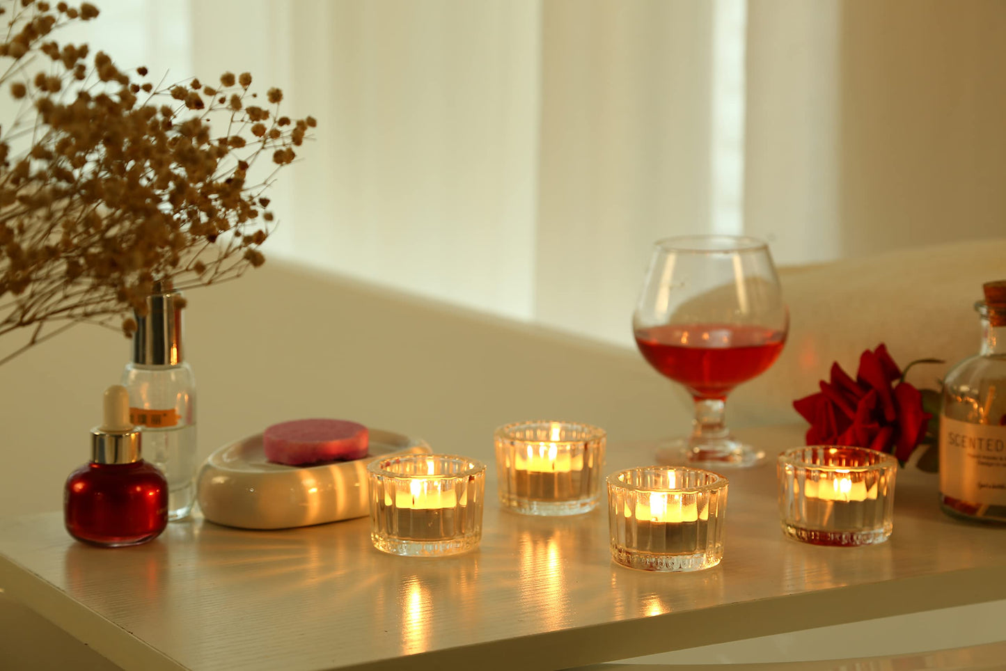GOLDEAL Tealight Candle Holders Set of 48 Thick Clear Glass, Tea Light Holder Bulk, Votive Candle Holders for Wedding Table Decor, Party Supplies, Bridal Shower Decorations, Centerpieces for Tables