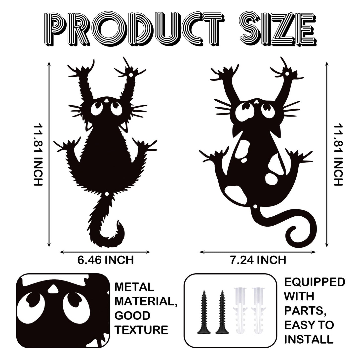Otoolling Black Cat Wall Art Funny Black Metal Cat Wall Hanging Decor Minimalist Signs for Cats Lover Home Bedroom Living Room Patio Bathroom Office Decor (2 Pcs,Aprox 7" X 12")