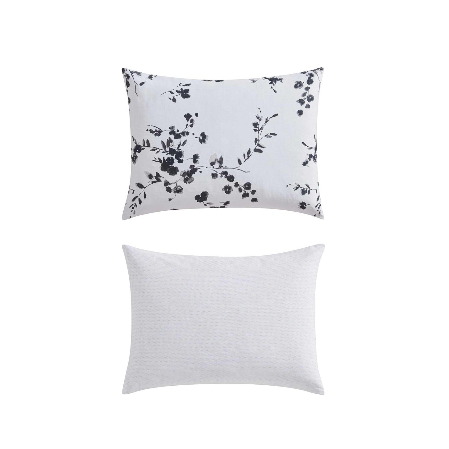 Vera Wang - Queen Size Duvet Cover Set, 100% Soft & Smooth Cotton Sateen Floral Bedding, 3-Piece Reversible Bed Set with Matching Pillowcases (Noir Bouquet/Ikat Line Grey)