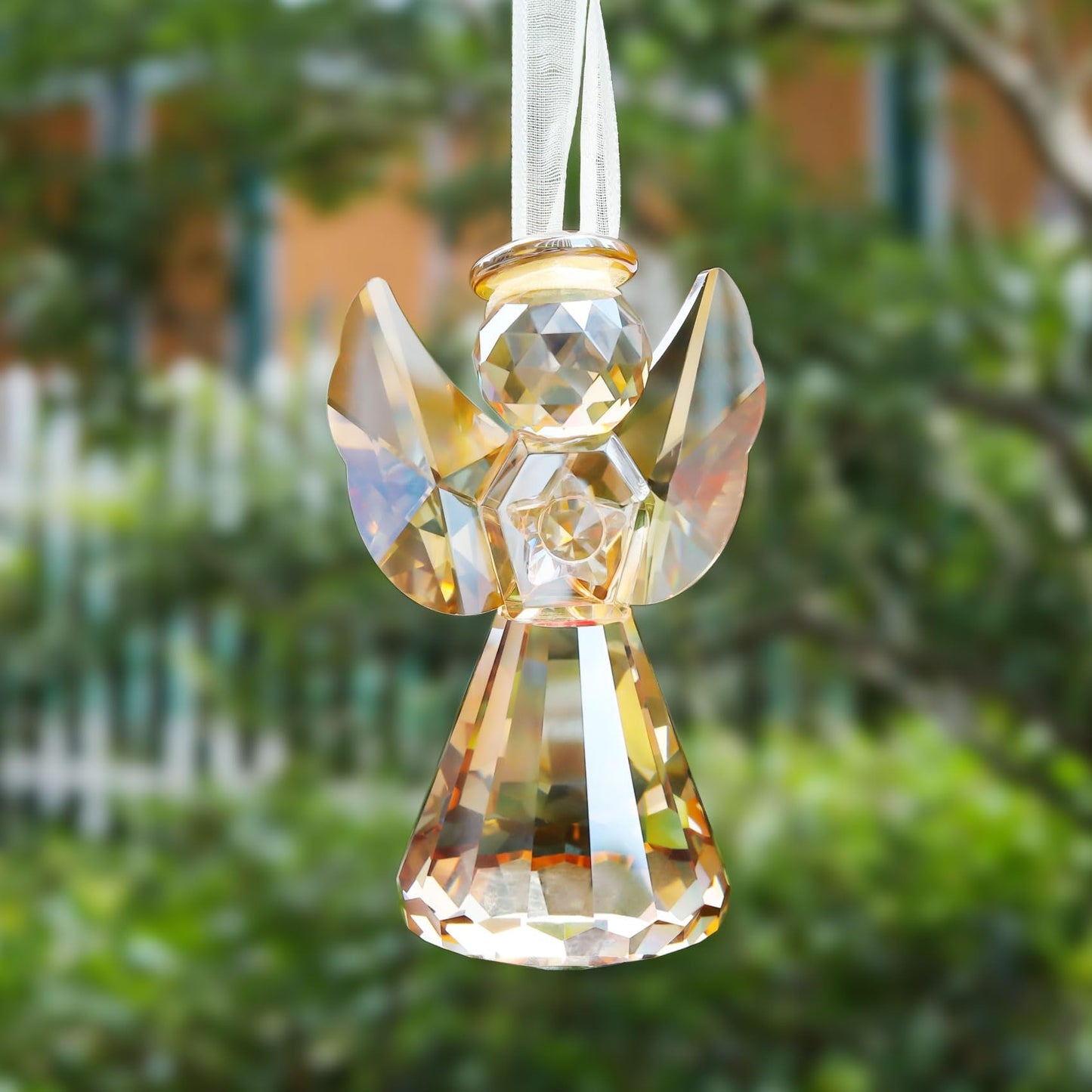 YWHL Champagne Crystal Glass Guardian Angel Figurine, Handmade Angel Statue Gifts for Women, Art Collectible Figurines Decor