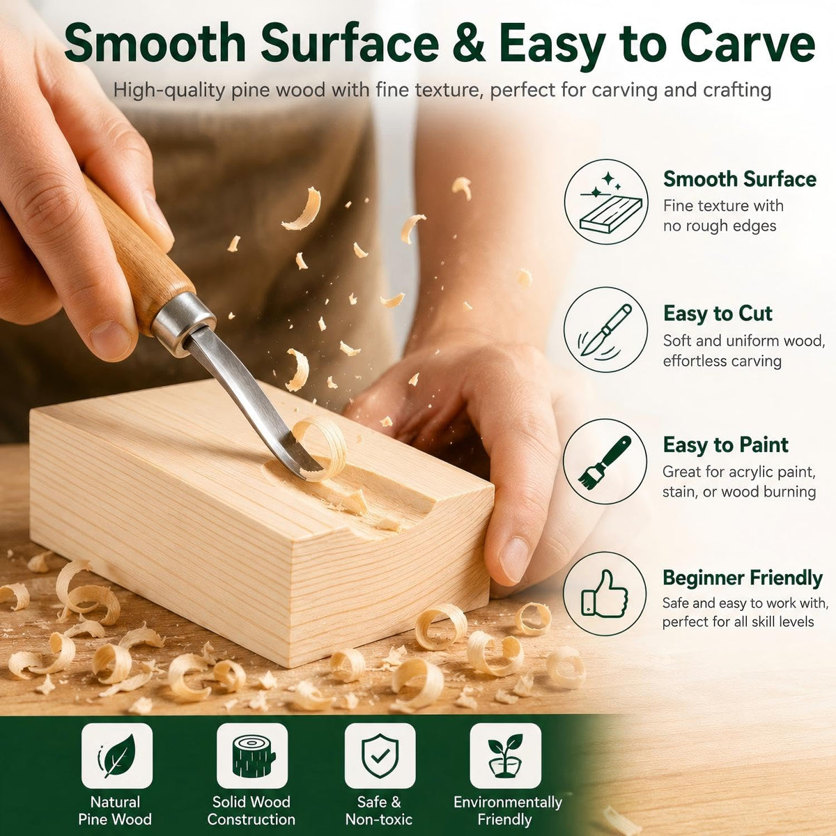 Unfinished Wood Blocks for Crafting, 3X5X1 Inch Wood Carving Blocks, 4 Pcs Solid Pine Wood Blocks for Craft DIY Wood Carving Painting Wall Decorations for Beginners and Adults