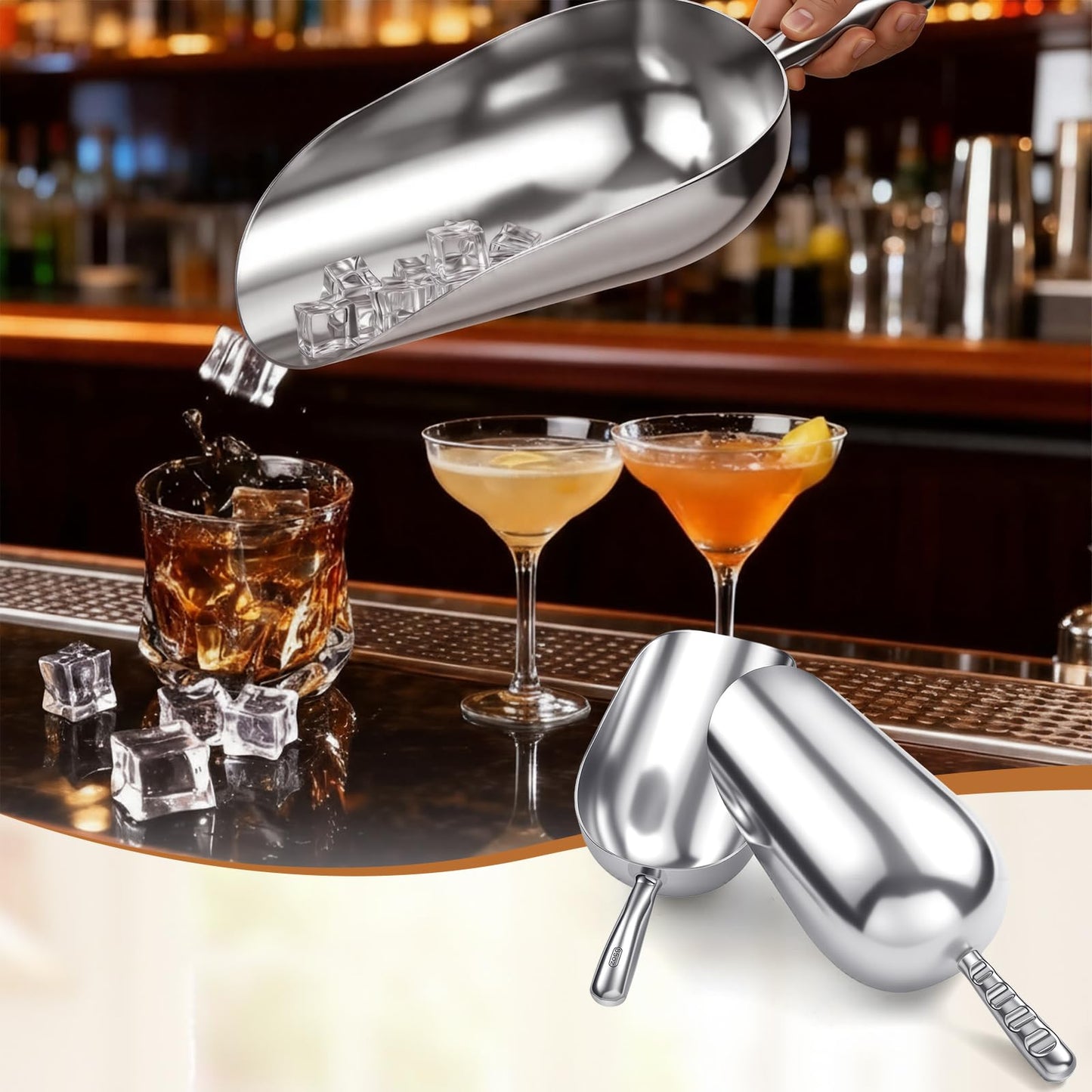 Teecyhooo 2 Set 85 oz Aluminum Ice Scoop with Holder Large Metal Utility Scoop Professional Grade Scooper for Ice, Flour, Candy, Sugar, Rice, Popcorn, Coffee, and Beans for Home or Commercial Kitchens