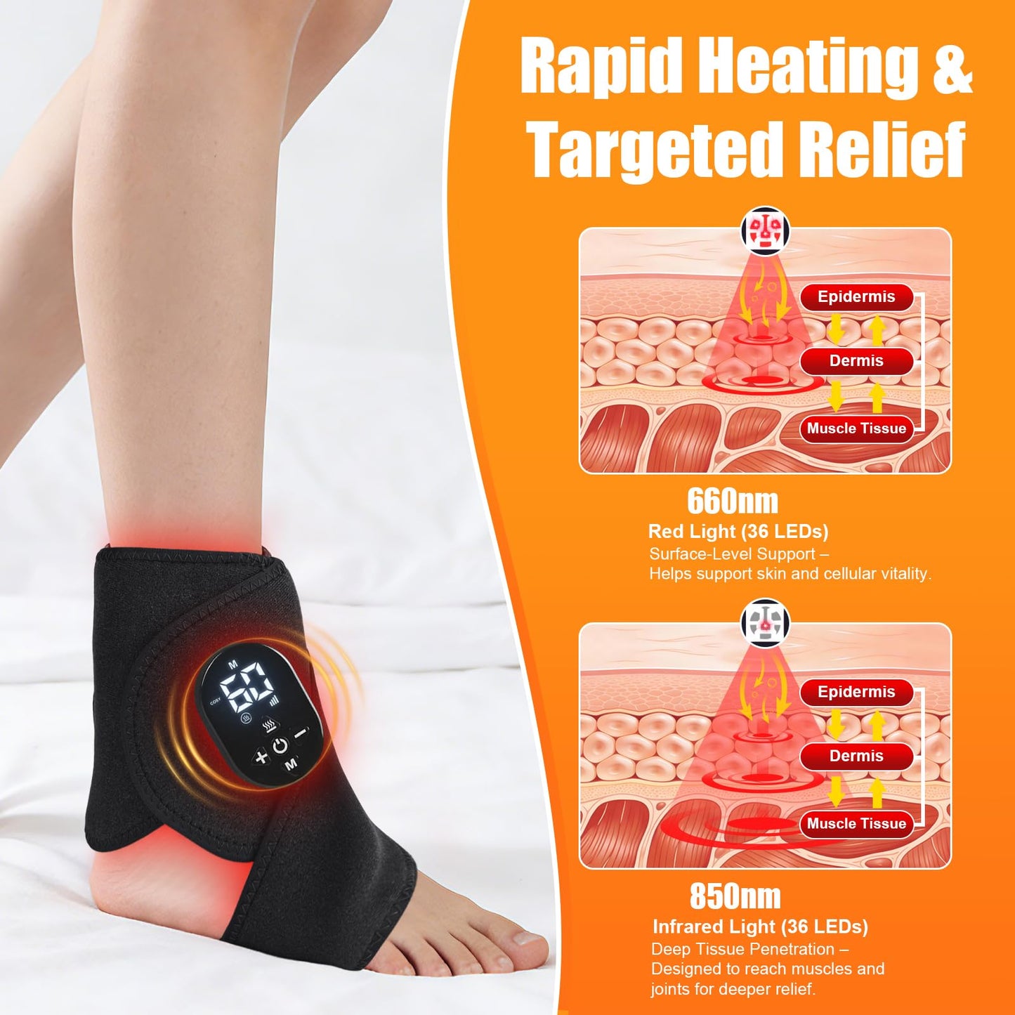 Laokiiy Foot Massager for Neuropathy, with Red Light Therapy for Feet & Ankle, Infrared Neuropathy Triple Therapy Foot Massager with Heat, 8 Massage Modes, 20 Intensity Levels, Body Massager1pack