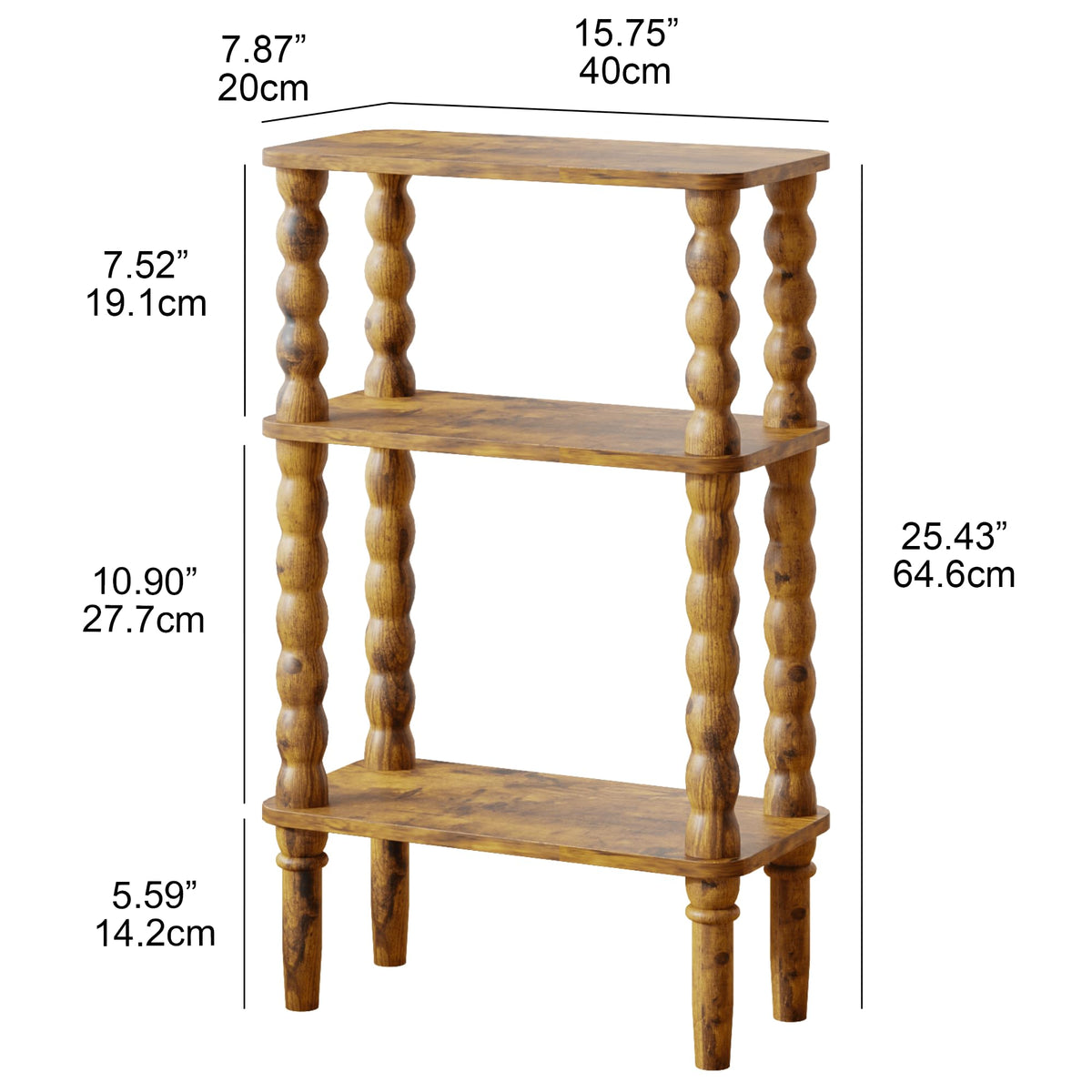 Veegle Side Table, Small End Table with Storage Shelf, 3-Tier Small Coffee Tables for Living Room Bedroom Narrow Spaces(Rustic Brown)