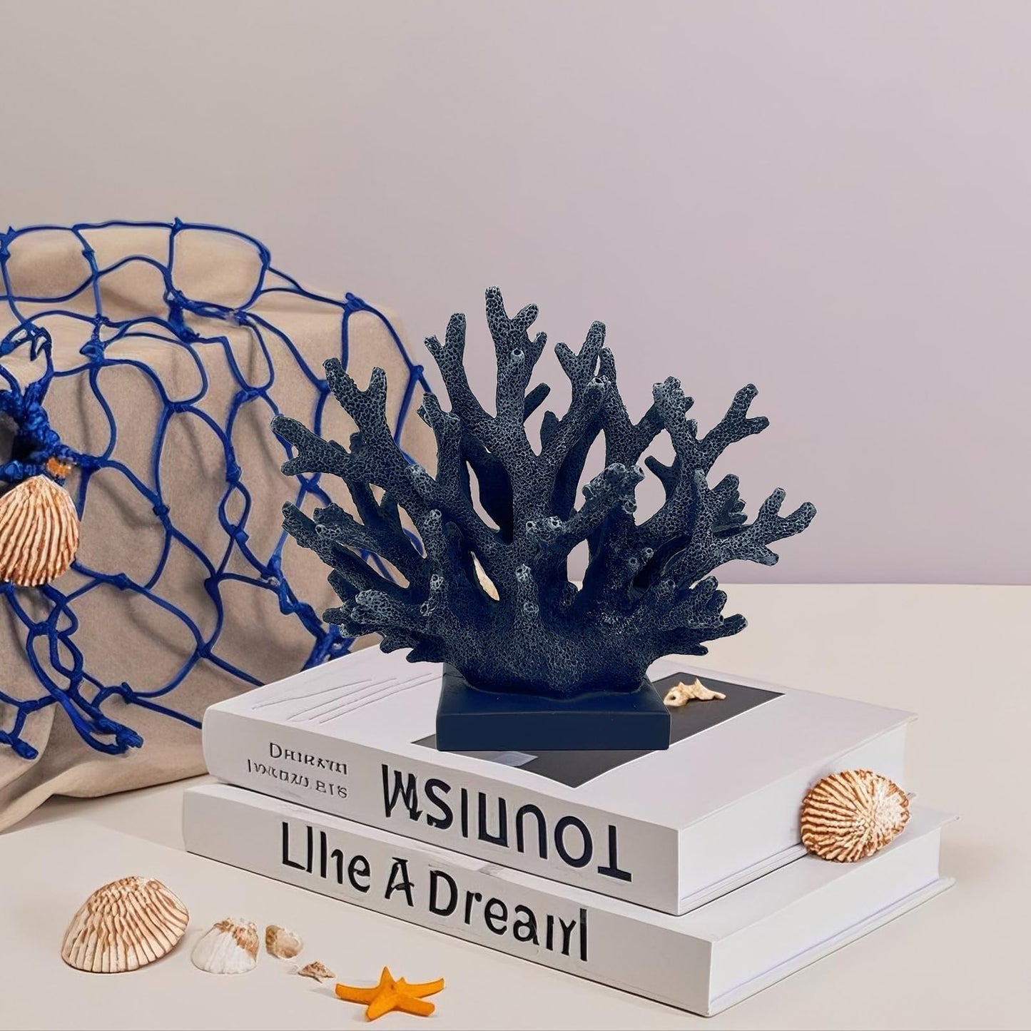 Elegondrar 5.8" H Dark Blue Coral Decor - Resin Coral Statue, Nautical Decor for Home, Bedroom, Bathroom, Living Room, Ocean Themed Cabinet Shelf Tabletop Decoration