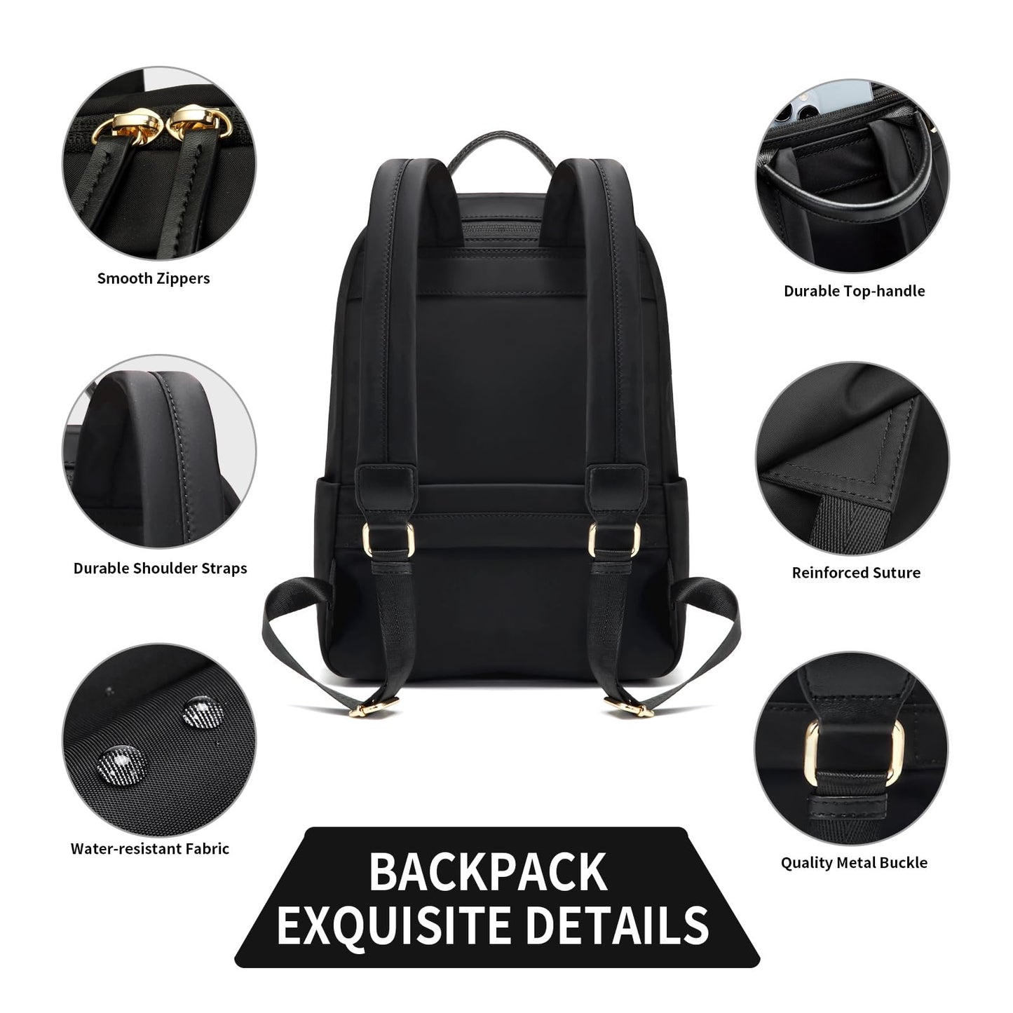 GOLF SUPAGS Laptop Backpack for Women Slim Computer Bag Work Travel College Backpack Purse Fits 15.6 Inch Notebook (Black)