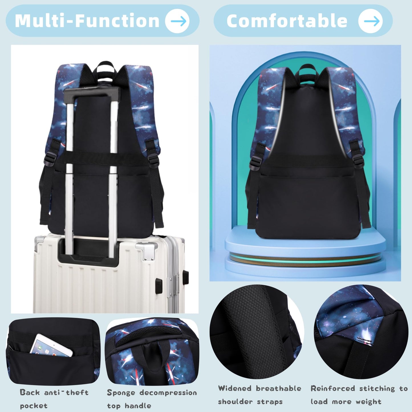 Galaxy-Print Backpack Rucksack for Boys Middle-School Elementary Bookbag