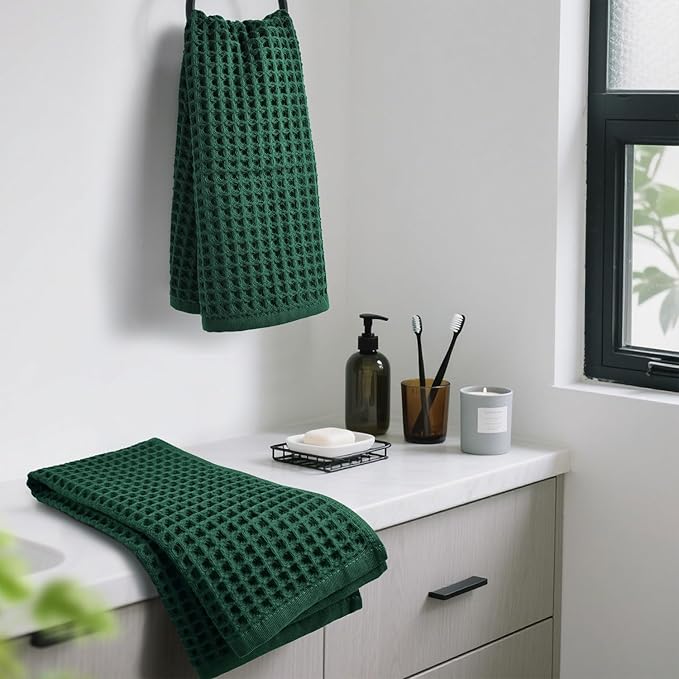 Jacquotha Waffle Hand Towels Set of 5 – Cotton, Quick Dry, Lint Free, 13” x 29”