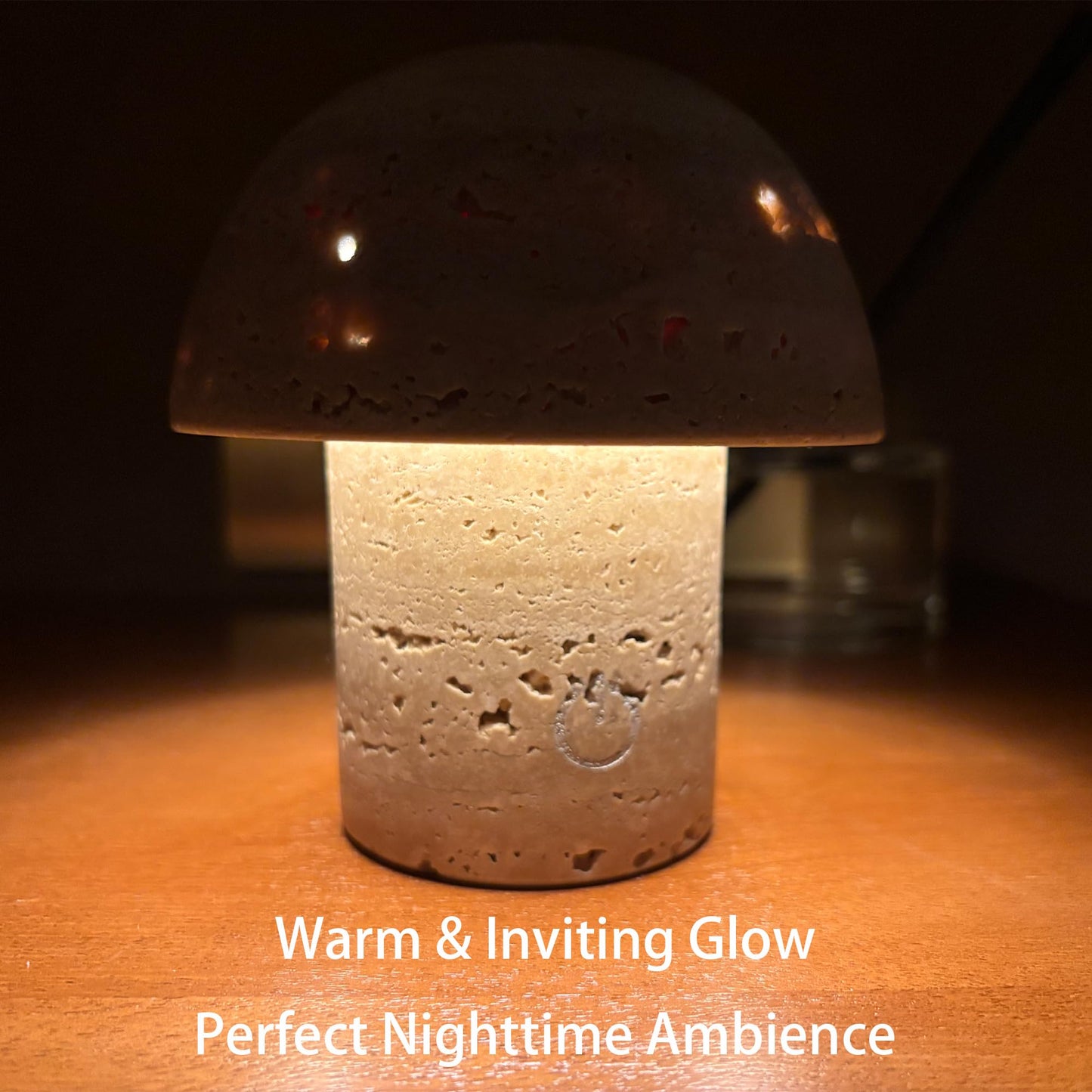 Natural Stone Mushroom Lamp - Handcrafted Travertine Night Light, Rechargeable with Type-C, Dimmable LED Accent Light for Bedroom & Living Room