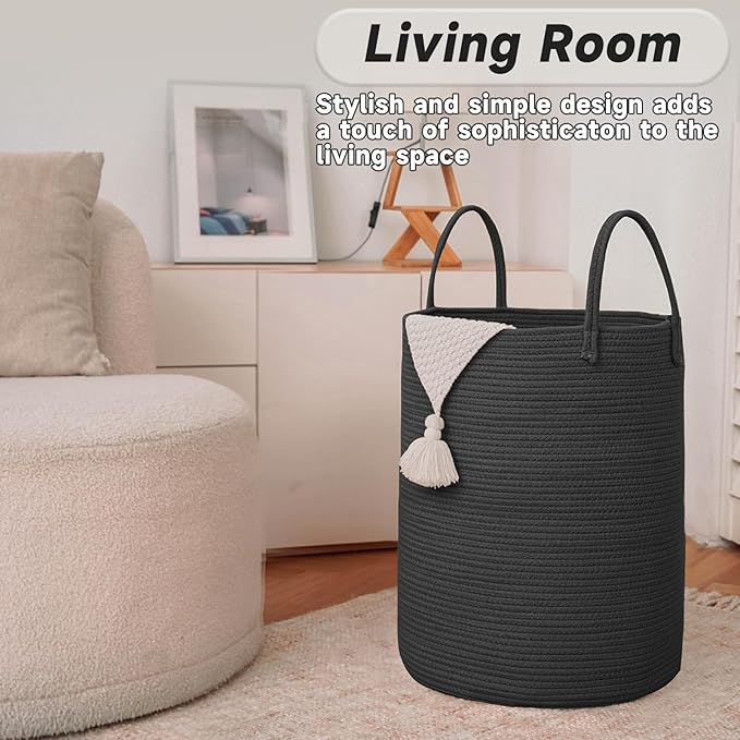 Large Woven Laundry Basket Hamper, 100L Cotton Rope Storage Bin