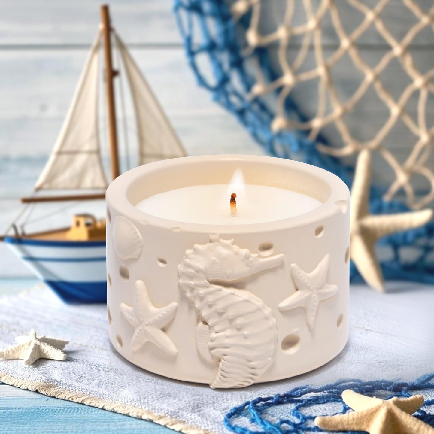 Hodao Oceanic Serenity Handcrafted Aromatherapy Box with Candle & Decor – Beach Rock Sculpture with Sea Turtle, Seashells, for Home, Bathroom, Yoga Room Decor (Brown-Seahorse)