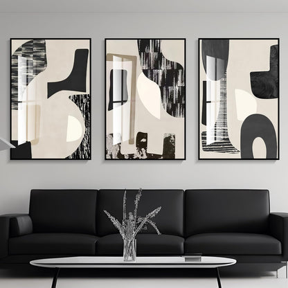 QKF Modern Abstract Wall Art Large Geometric Black and White 3 Piece Canvas Painting for Living Room Contemporary Wall Decor with High Gloss Finish 16x24 Inches Set