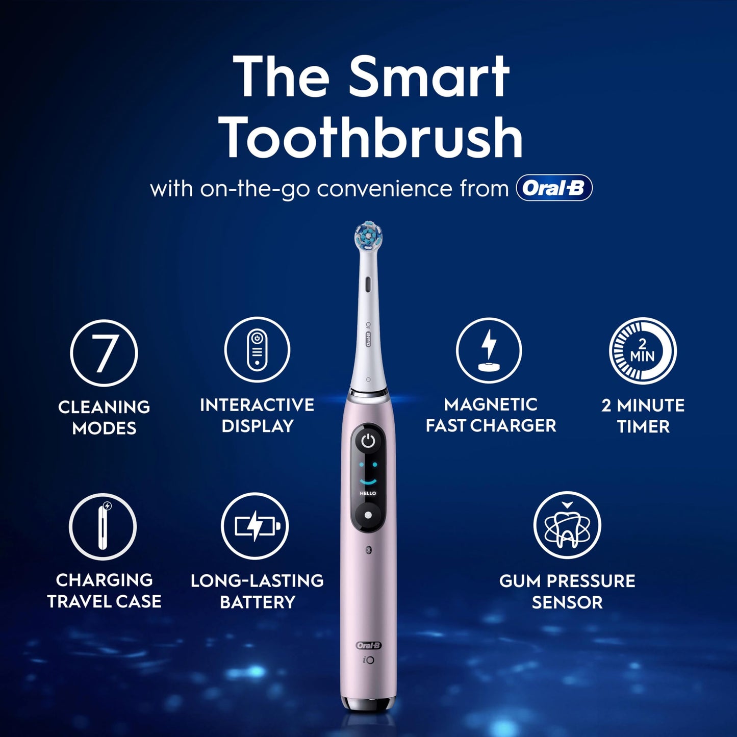 Oral-B iO9 Electric Toothbrushes For Adults, App Connected Handle, 1 Toothbrush Head & Charging Travel Case, 7 Modes with Teeth Whitening, 2 Pin UK Plug, Rose