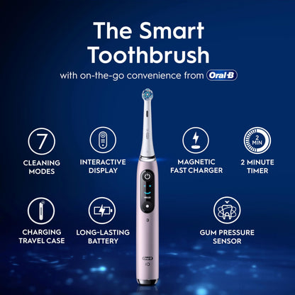 Oral-B iO9 Electric Toothbrushes For Adults, App Connected Handle, 1 Toothbrush Head & Charging Travel Case, 7 Modes with Teeth Whitening, 2 Pin UK Plug, Rose