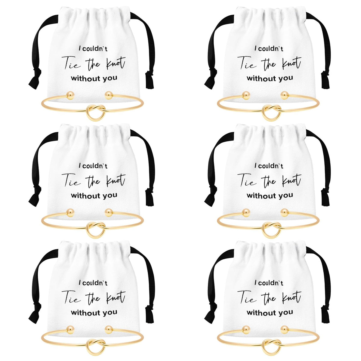 CEELGON 12 Pcs Jewelry Pouch Set of 6 Linen Cotton Small Drawstring Bags & Bridesmaid Knot Bracelet Jewelry Packaging Proposal Gift Bridal Party Favors (Gold)