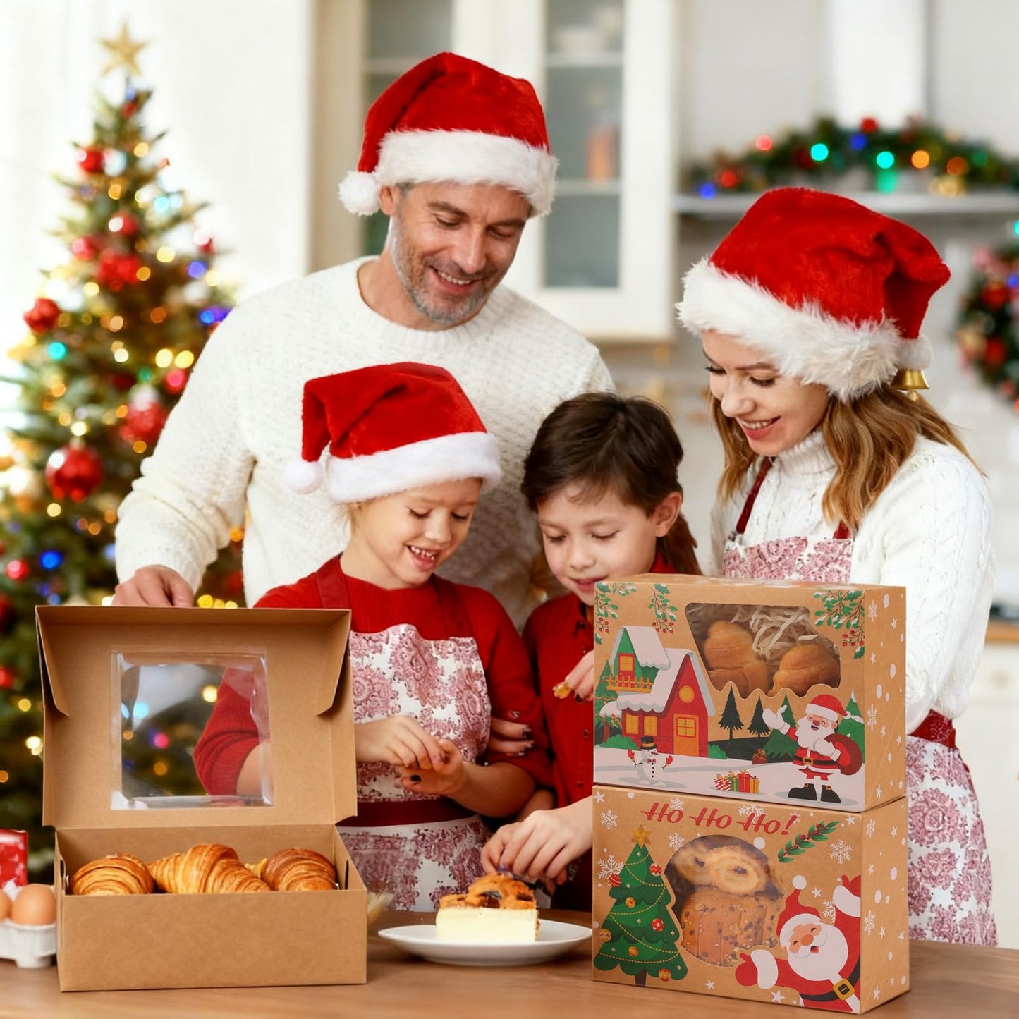 CHOUNYEE 24 Pack Christmas Cookie Boxes - 8.25"x6"x2.75" Brown Kraft Bakery Box with Window for Holiday Treats, Gift Exchange Box for Baked Goods, Cookie Tins with Lids for Gift Giving