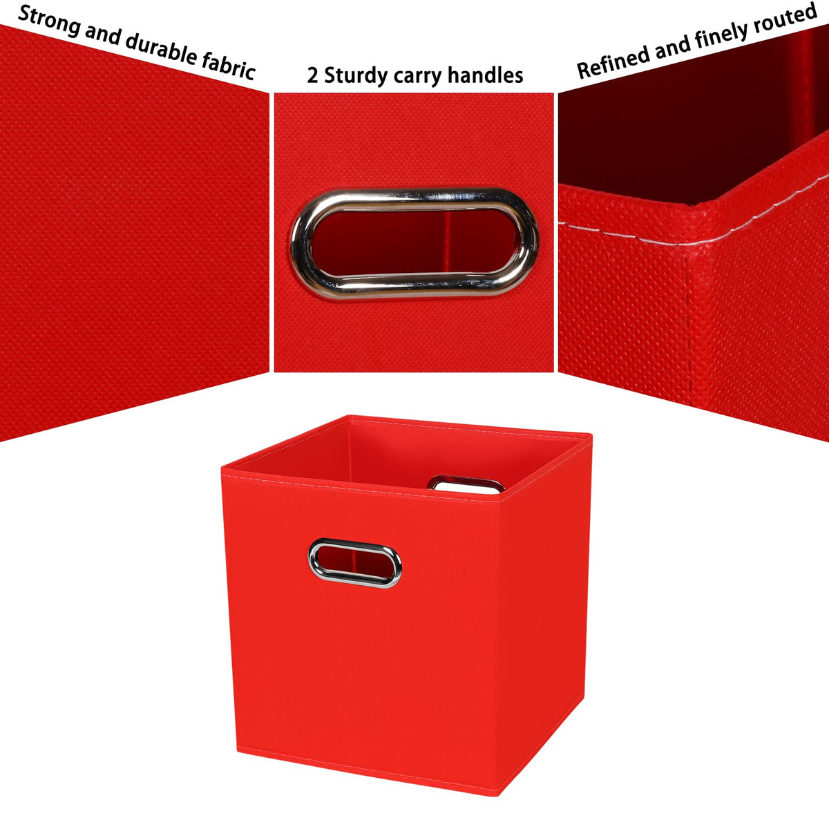 Yunkeeper Black Fabric Cubby Storage Bins,13x13x13 Inches ,Cube Organizer Bin Foldable Storage Boxes with Dual Handles Fabric Organizer Box and collapsible Storage basket,Set of 6 ,Red