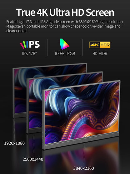 4K Portable Monitor, 16" 3840x2400 IPS Laptop Screen, 1500:1, 400 Nits Screen USB C HDMI Computer Gaming Display with Speakers & Smart Cover, Travel Monitor for PC Phone PS5/4 Xbox Switch
