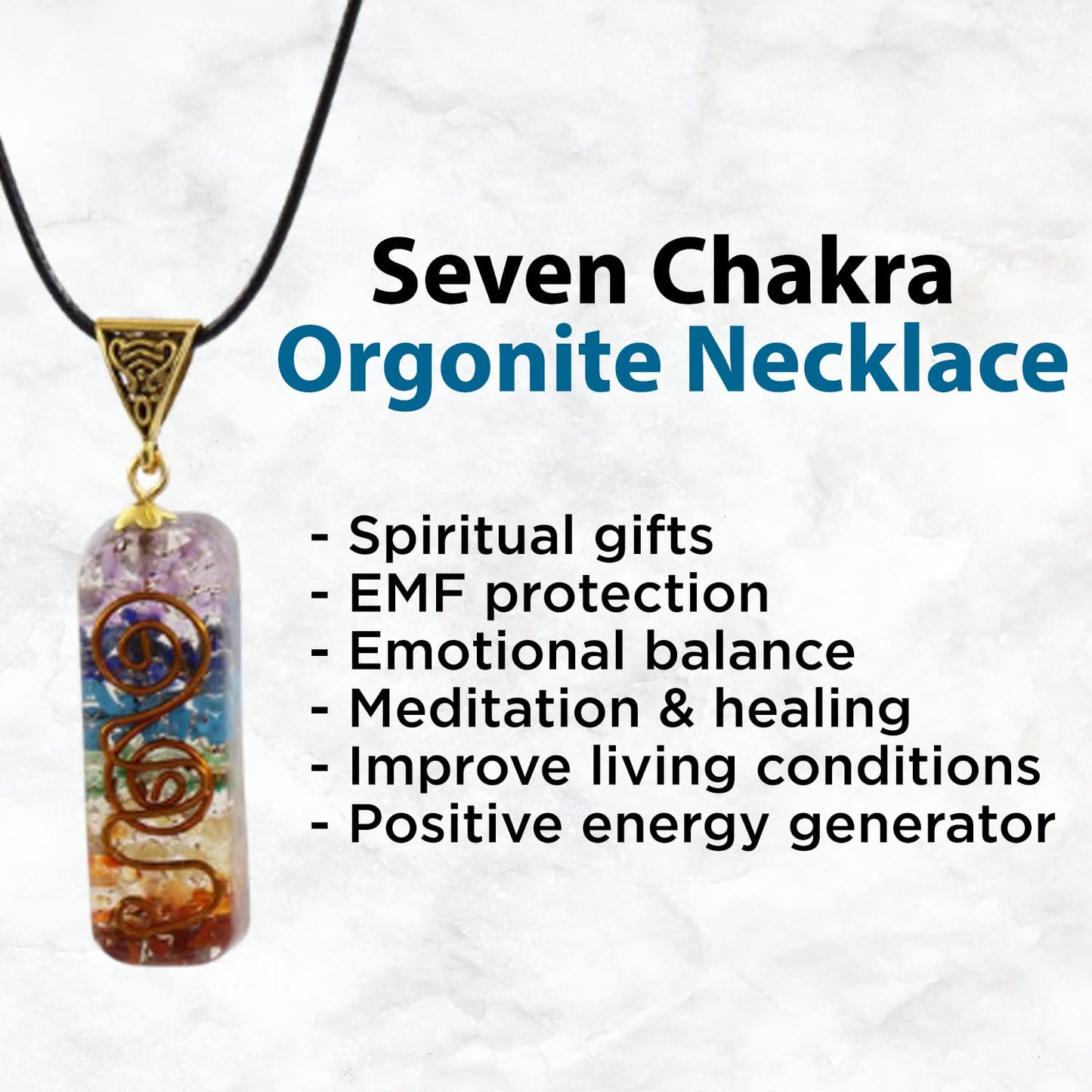 Real Crystal Chakra Pyramid - Seven Chakra Pyramid - Orgonite Pyramid for Energy Healing - Orgonite Kit - Protection with Seven Chakra Orgonite Necklace