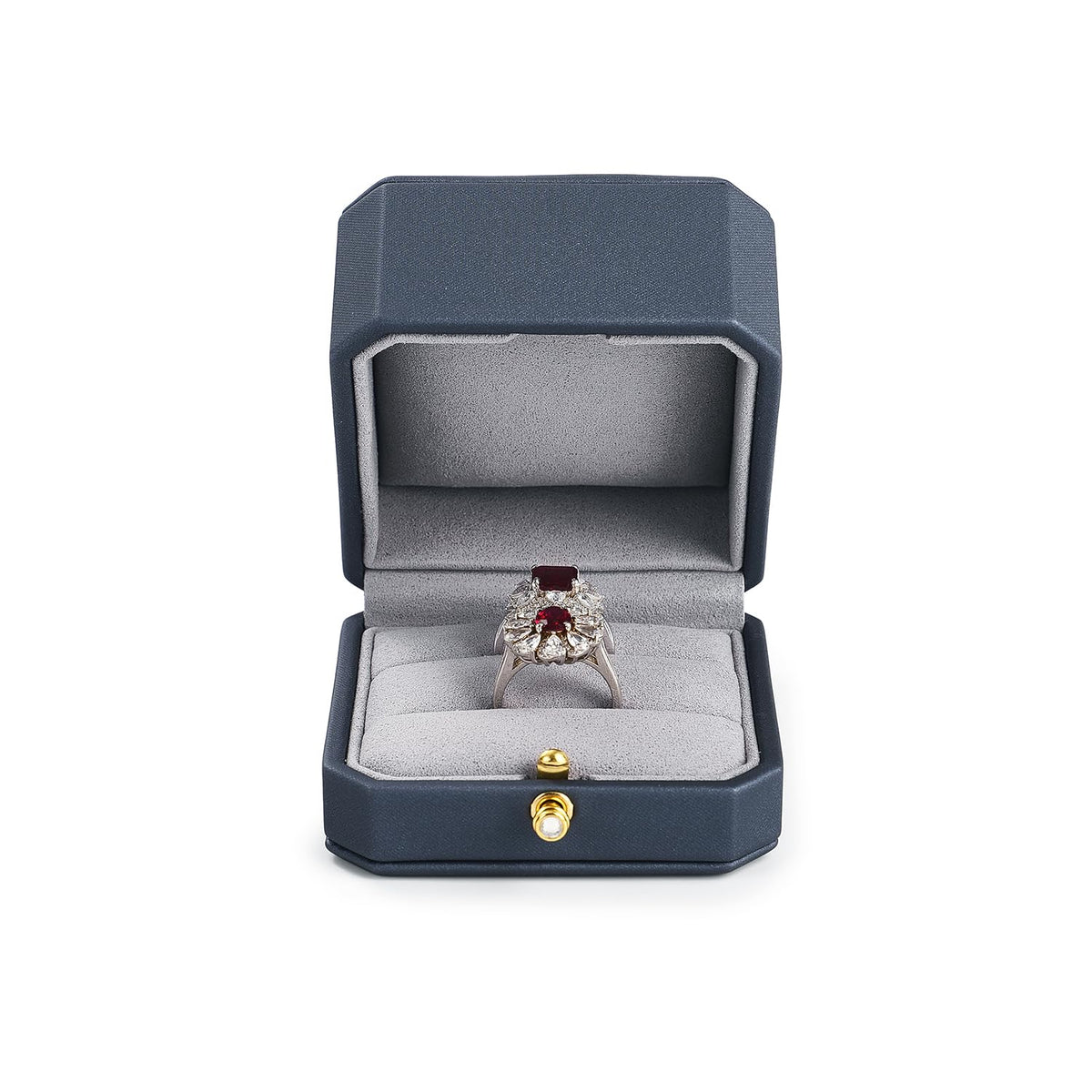 Oirlv Premium Leather Double Ring Box for Wedding Ceremony Engagement Couple Rings Holder Jewelry Gift Box(Blue,Double)