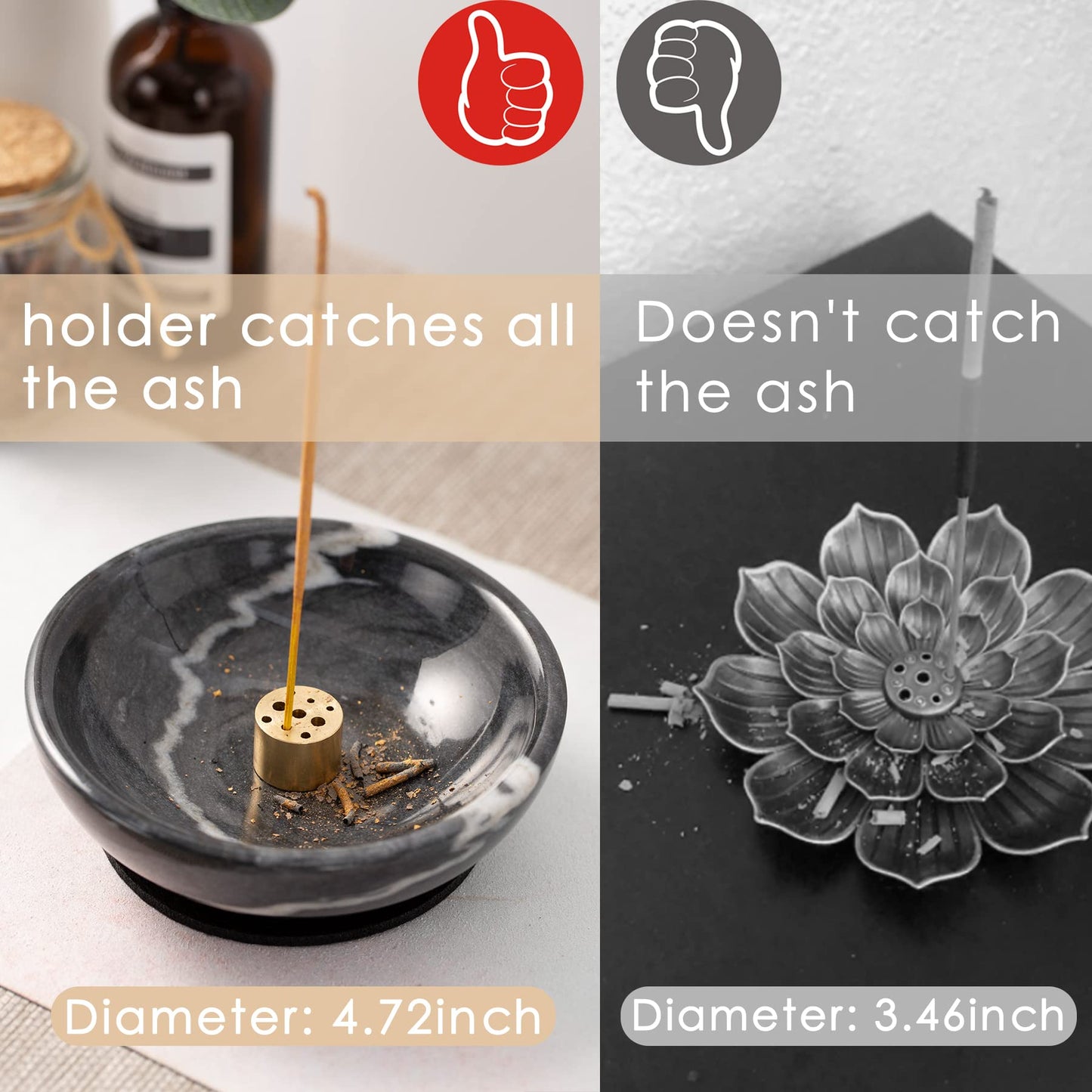 Fasolahome 4 in 1 Incense Burner, Marble Palo Santo Holder, Smudge Bowl for White Sage, Sage Holder Incense Cone Holder 4.7 inches Ash Catcher Tray for Meditation