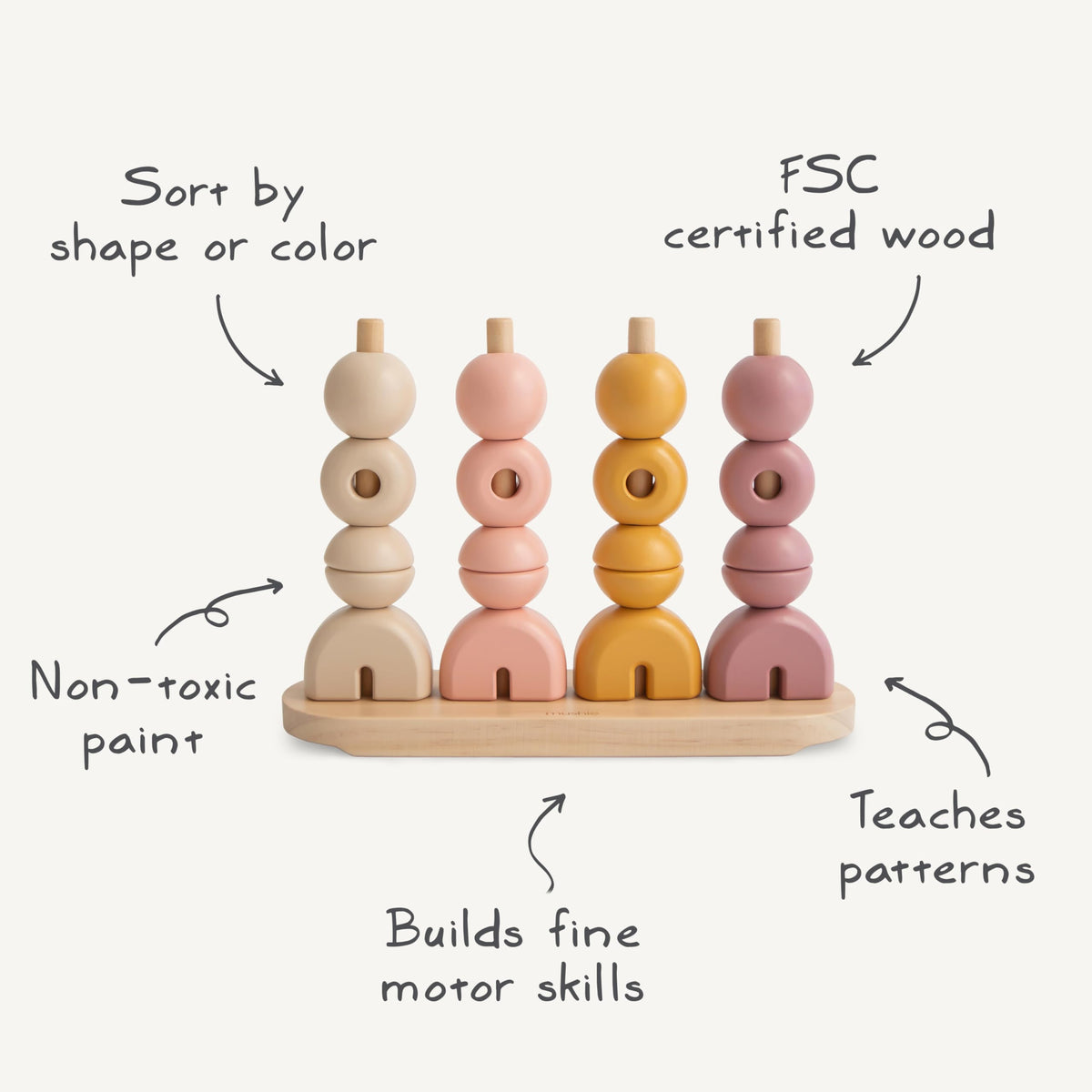 mushie Wooden Multi Shape Stacker | for Kids 3 Years+ | Preschool Educational & Toddler Montessori Toys (Original)